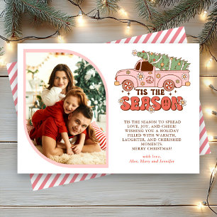 Cartão De Festividades É a Temporada Caminhão Rosa Groovy Foto Natal