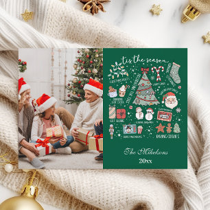 Cartão De Festividades É a Temporada Foto Natal Verde Retrô