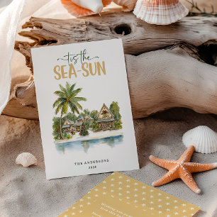Cartão De Festividades É o Natal Ensolarado do Mar Tropical