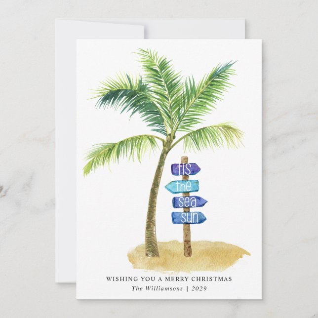 Cartão De Festividades É o Sol do Mar Aquarela Praia Duas Fotos  (Frente)