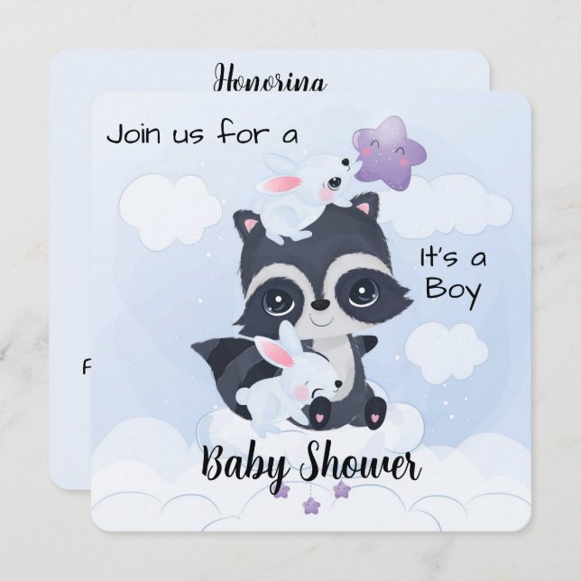 Cartão De Festividades É um Chá de fraldas de Garotos Raccoons e Bunnies (Frente/Verso)