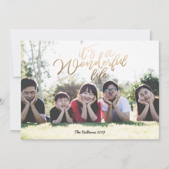 Cartão De Festividades É uma maravilhosa vida Foto de Natal Gold Foil (Frente)