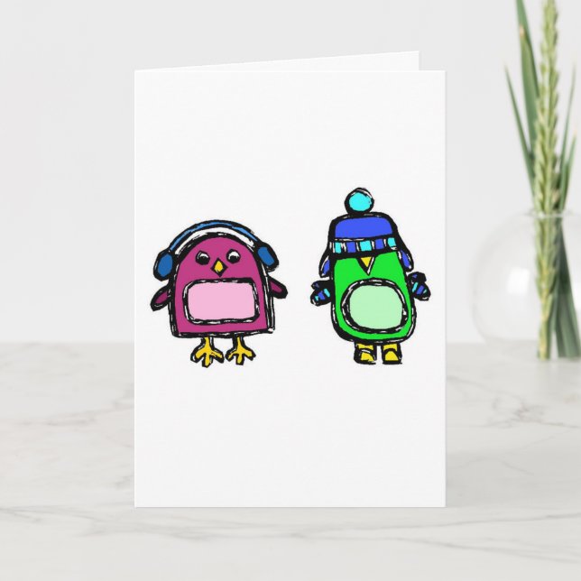 Cartão De Festividades Earmuffs and Mittens the Penguins Happy Holidays (Frente)