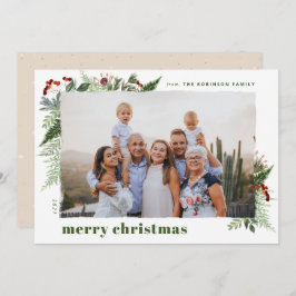 Cartão De Festividades Earthy Boho Greenery Dry Brush Foto de Natal