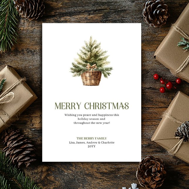 Cartão De Festividades Earthy Christmas Tree Sack Sage Ivory Modern Card (Earthy Christmas Ornament Sage Ivory Modern Card)