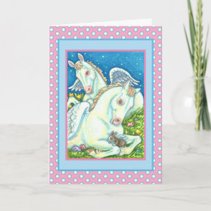 Cartão De Festividades EASTER ANGELS, WHITE PONIES, BUNNIES AND EGGS Cute