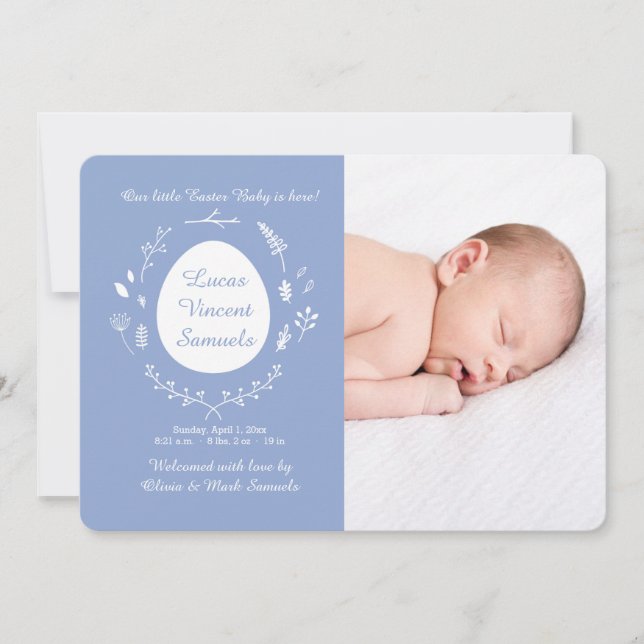 Cartão De Festividades Easter Baby Blue Photo Birth Announcement (Frente)