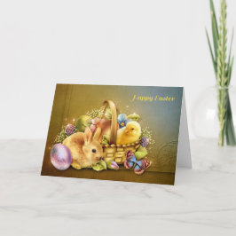 Cartão De Festividades Easter Basket with Bunny and Chick