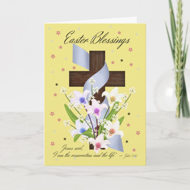 Cartão De Festividades Easter Blessings - Cross And Flowers - Easter Card (Frente)