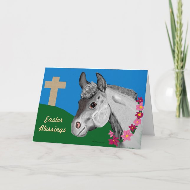 Cartão De Festividades Easter Blessings Donkey Greeting Card (Frente)