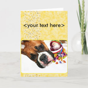 Cartão De Festividades Easter Boxer puppy and Chick greeting card