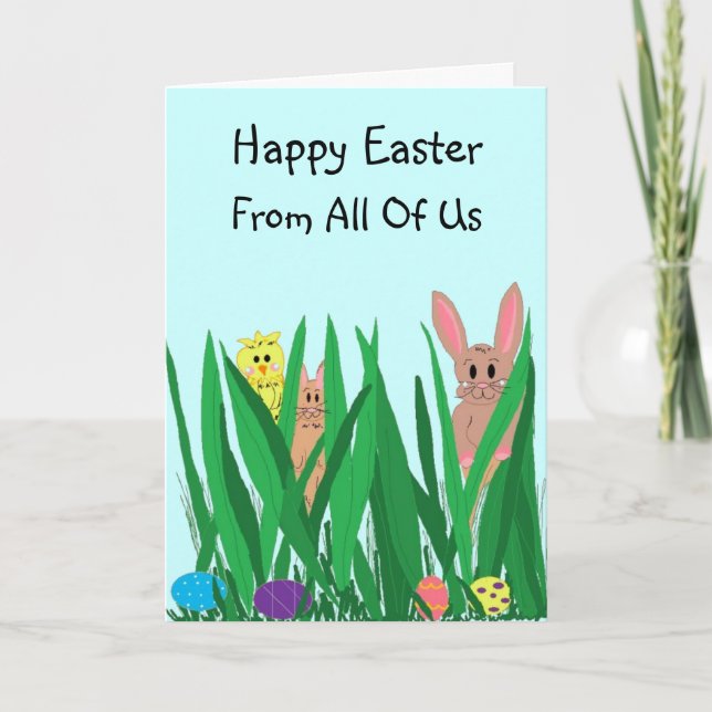 Cartão De Festividades Easter Bunnies And Chicks (Frente)