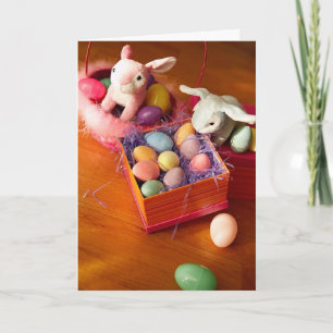 Cartão De Festividades Easter Bunnies & Box of Eggs Card