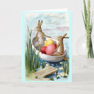 Cartão De Festividades Easter Bunnies Rowboat Greeting Card