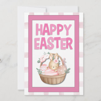Cartão De Festividades Easter Bunny Basket & Pink Plaid