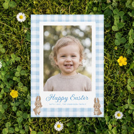 Cartão De Festividades Easter Bunny Blue Gingham Photo