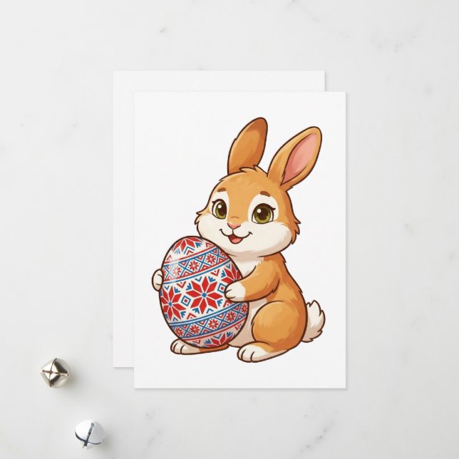 Cartão De Festividades Easter Bunny Glossy Greeting Card | Minimalist (Frente/Verso In Situ)