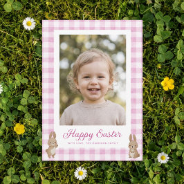 Cartão De Festividades Easter Bunny Pink Gingham Photo