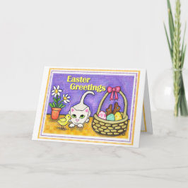 Cartão De Festividades Easter Cat & Chick Greeting Card