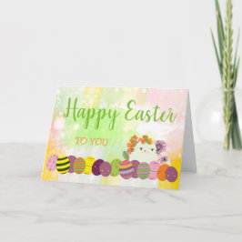 Cartão De Festividades Easter Cat Cute Floral Eggs Spring Watercolor Chic