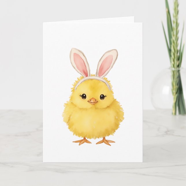 Cartão De Festividades Easter Chick Bunny Watercolor (Frente)