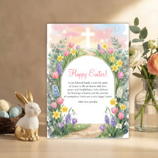 Cartão De Festividades Easter Christian Blessings Cross Spring Flowers