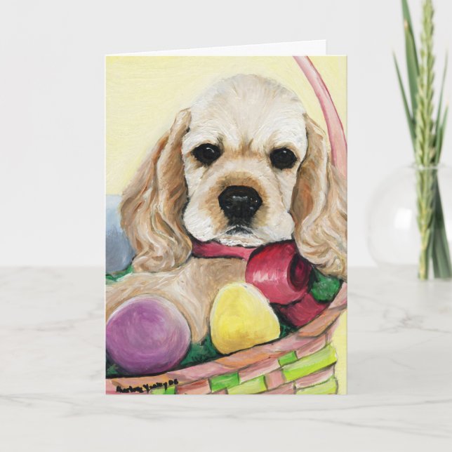 Cartão De Festividades "Easter Cocker Spaniel Puppy" Art Greeting Card (Frente)