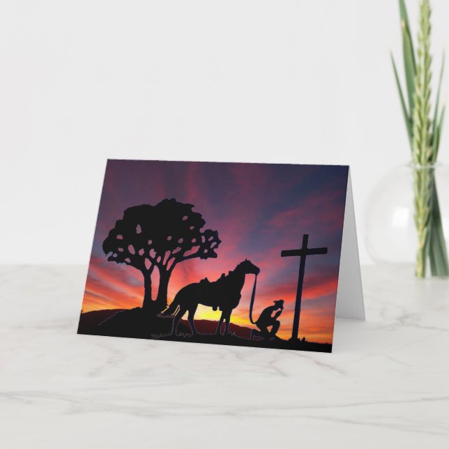 Cartão De Festividades Easter Cowboy with horse at foot of the cross Card (Frente)