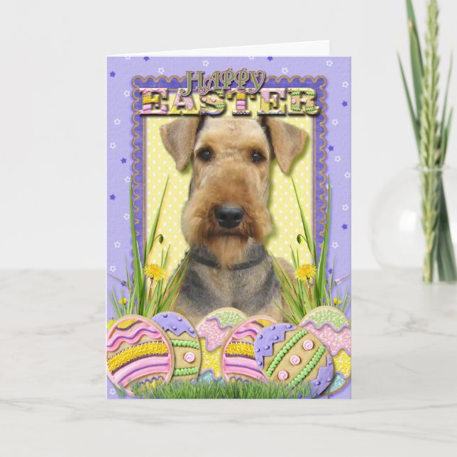 Cartão De Festividades Easter Egg Cookies - Airedale (Frente)