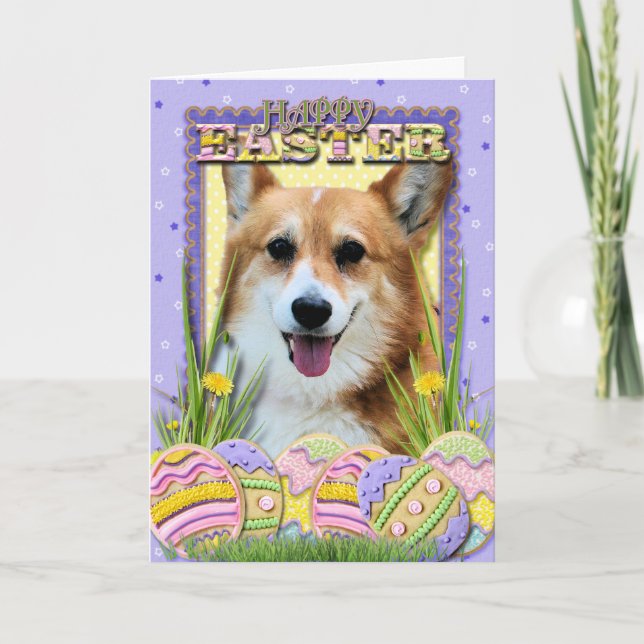 Cartão De Festividades Easter Egg Cookies - Corgi (Frente)