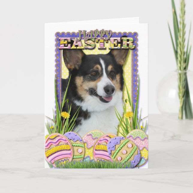 Cartão De Festividades Easter Egg Cookies - Corgi (Frente)