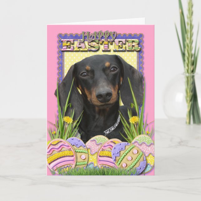 Cartão De Festividades Easter Egg Cookies - Dachshund (Frente)