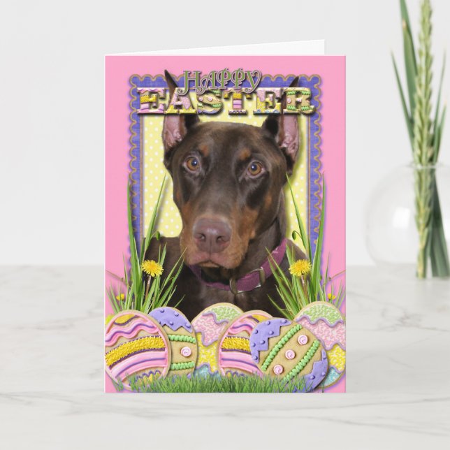 Cartão De Festividades Easter Egg Cookies - Doberman (Frente)