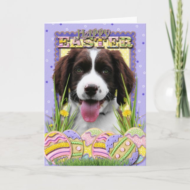Cartão De Festividades Easter Egg Cookies - English Springer Spaniel (Frente)