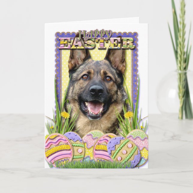 Cartão De Festividades Easter Egg Cookies - German Shepherd (Frente)
