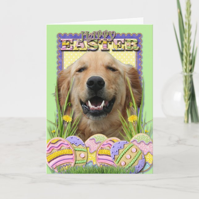Cartão De Festividades Easter Egg Cookies - Golden Retriever (Frente)