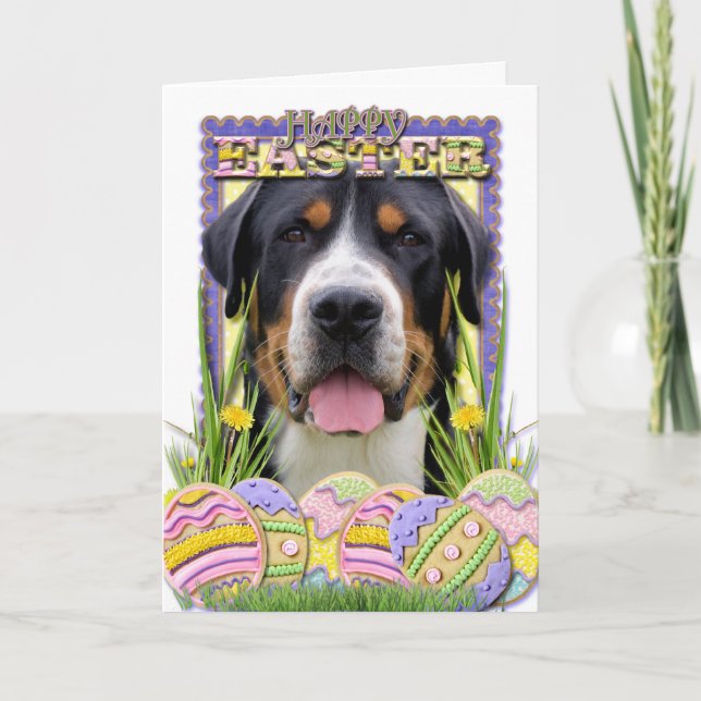 Cartão De Festividades Easter Egg Cookies - Greater Swiss Mountain Dog (Frente)