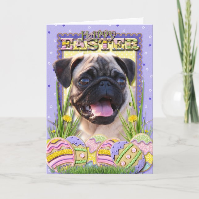 Cartão De Festividades Easter Egg Cookies - Pug (Frente)