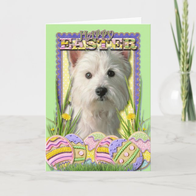 Cartão De Festividades Easter Egg Cookies - West Highland Terrier (Frente)