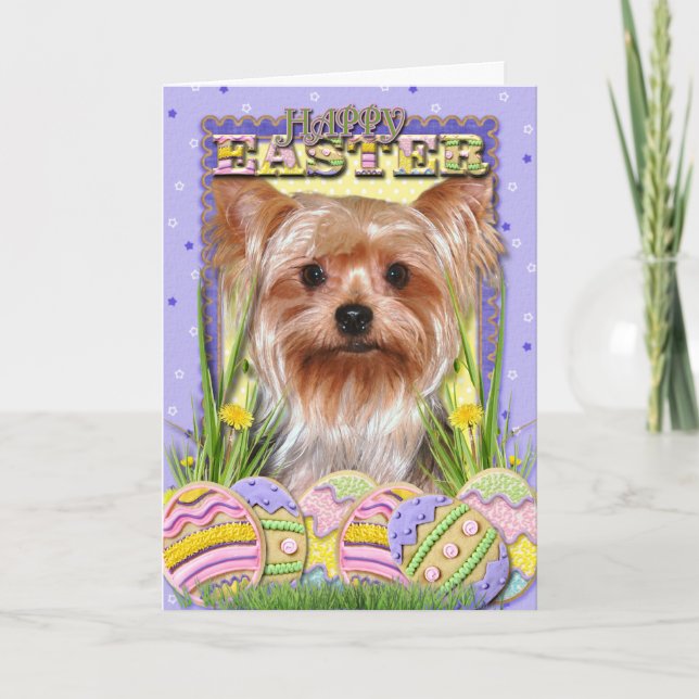Cartão De Festividades Easter Egg Cookies - Yorkshire Terrier (Frente)