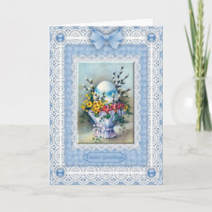 Cartão De Festividades Easter Egg, Flower Basket 'n Lace Greetings Card