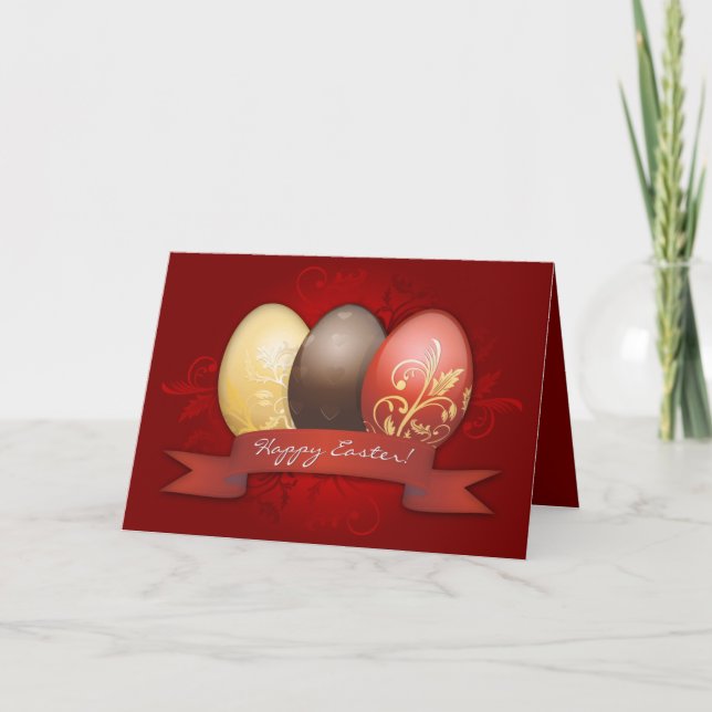 Cartão De Festividades Easter Eggs Gold Decorated - Red (Frente)
