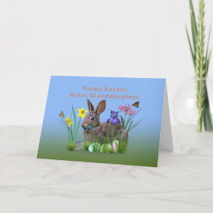 Cartão De Festividades Easter, Great Granddaug, Flowers, Eggs, and Rabbi