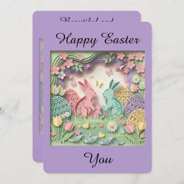 Cartão De Festividades Easter Greeting Card with two little bunnies (Frente/Verso)