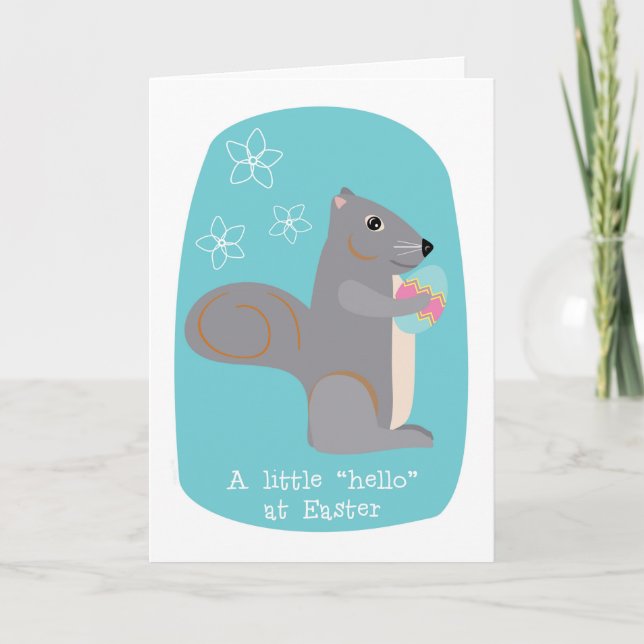 Cartão De Festividades Easter Hello Cute Gray Squirrel with Egg (Frente)