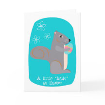 Easter Hello Cute Gray Squirrel with Egg