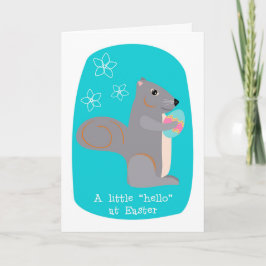 Cartão De Festividades Easter Hello Cute Gray Squirrel with Egg