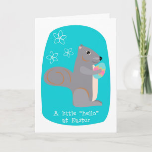 Cartão De Festividades Easter Hello Cute Gray Squirrel with Egg
