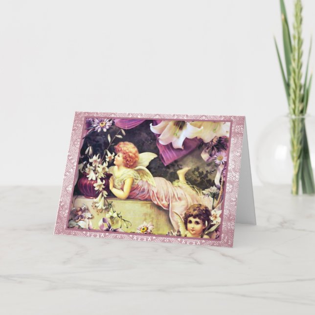 Cartão De Festividades Easter Lilies and Angels (Frente)