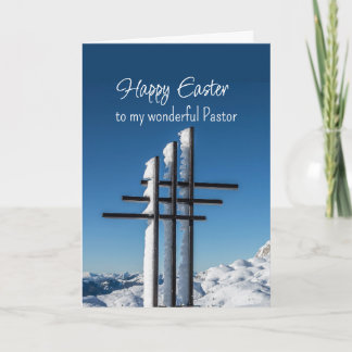 Cartão De Festividades Easter Pastor Crosses on Snow Covered Hill
